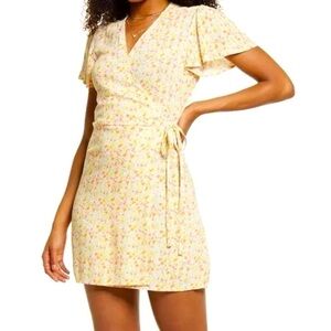 BP mini wrap floral dress yellow/pink/orange floral design small